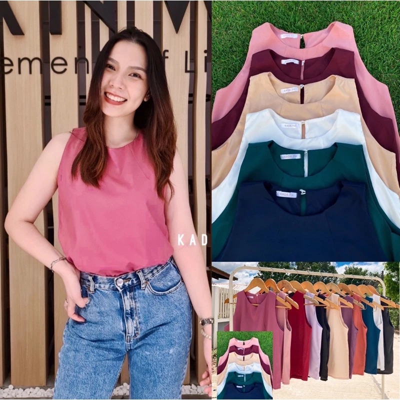 เสื้อคอกลม แขนกุดสีพื้น